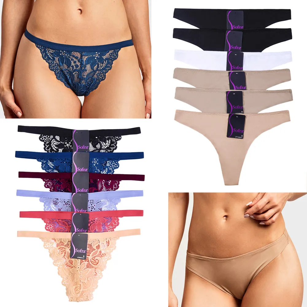 12 Womens Lace Thong Plain Flower Floral Cotton Panty Underwear Panties Large
