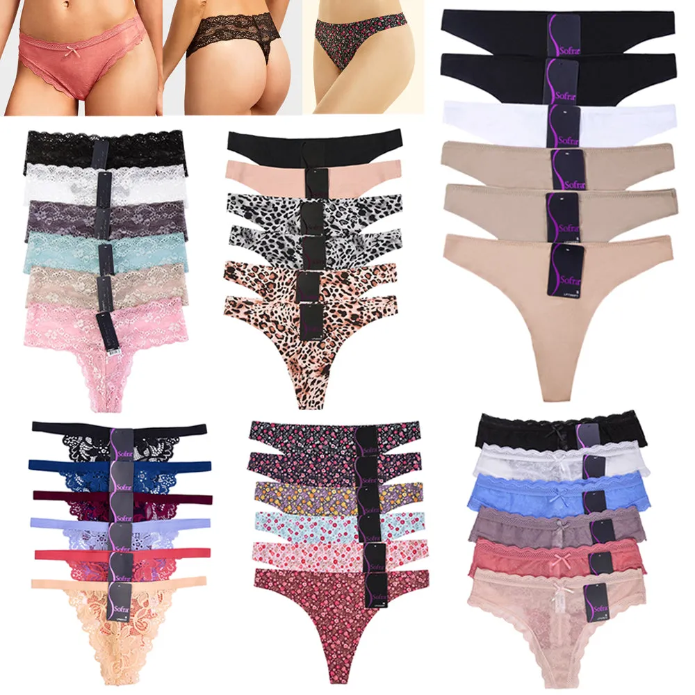 12 Womens Lace Thong Plain Flower Floral Cotton Panty Underwear Panties Large