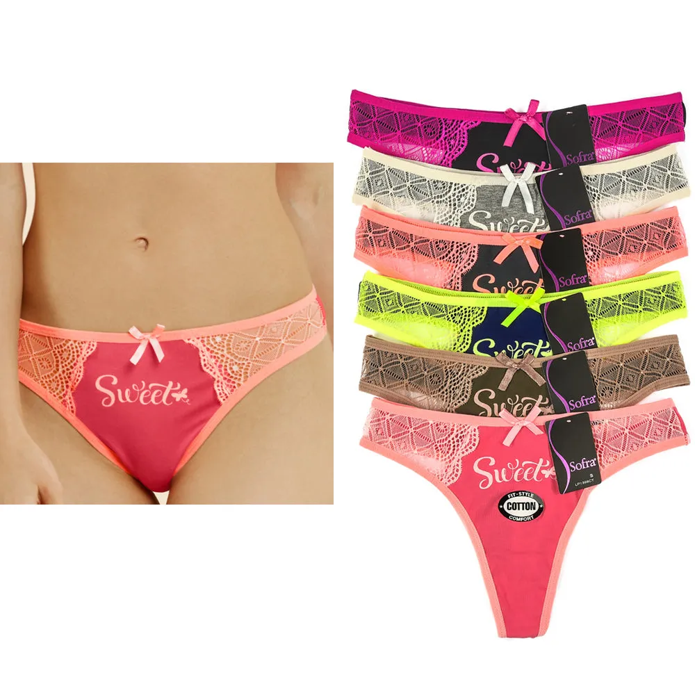 12 Womens Lace Thong Plain Flower Floral Cotton Panty Underwear Panties Large