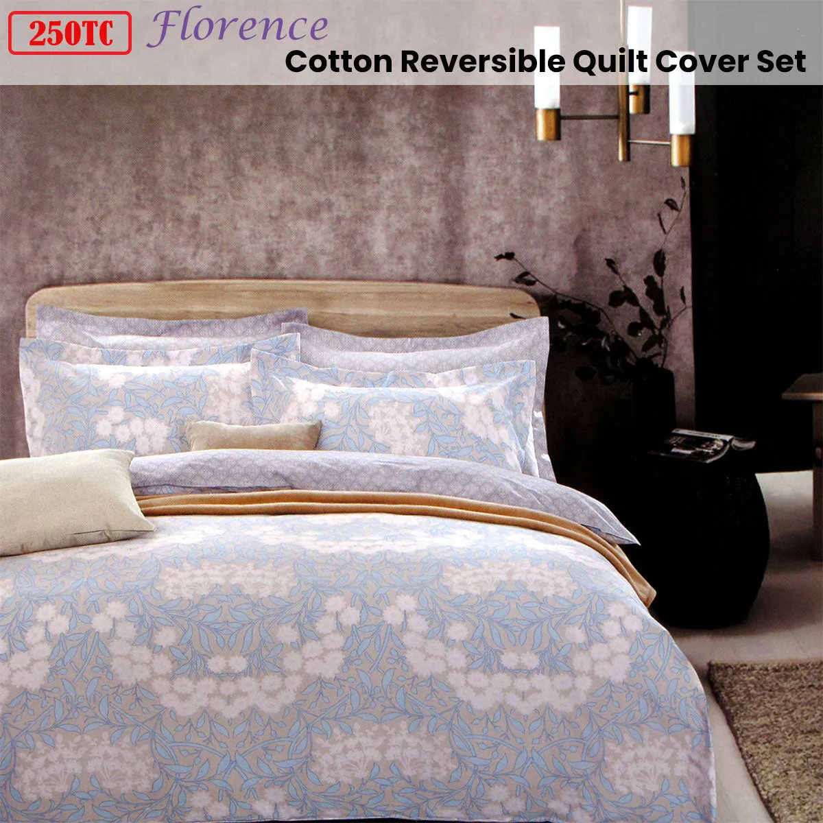 250TC Florence Cotton Reversible Quilt Cover Set | Queen