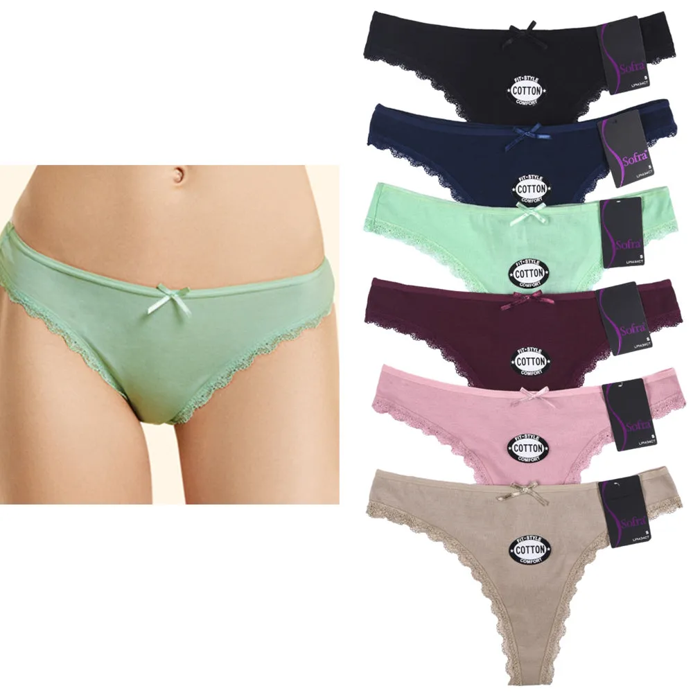 6 Pc Lace Thong Cotton Plain Waist Underwear Floral Panties Flower Spandex Large