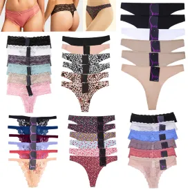 6 Pc Lace Thong Cotton Plain Waist Underwear Floral Panties Flower Spandex Large