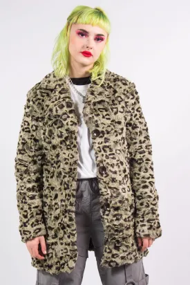 90's Vintage Leopard Print Faux Fur Coat