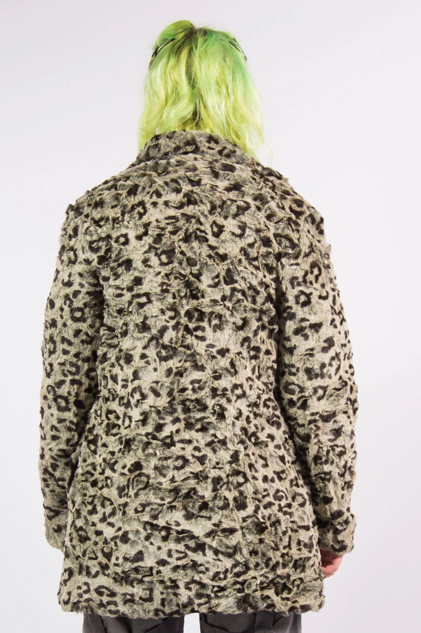 90's Vintage Leopard Print Faux Fur Coat