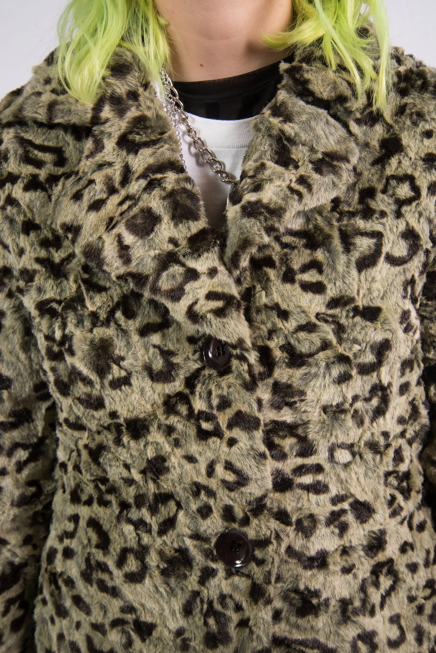 90's Vintage Leopard Print Faux Fur Coat