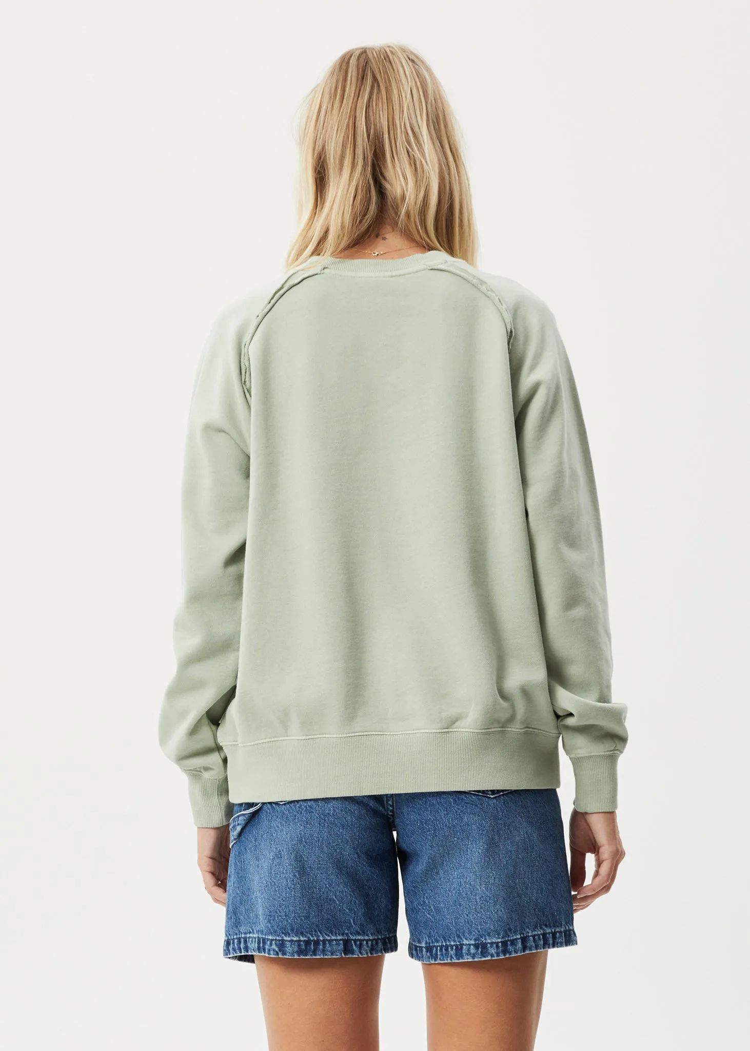 AFENDS Womens Cutback - Raglan Crewneck - Eucalyptus