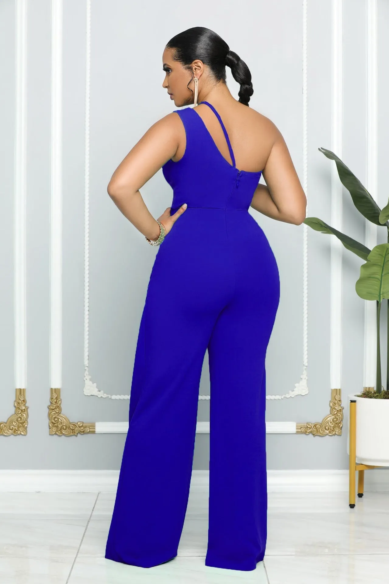 Asymmetric One-Shoulder High-Waist Jumpsuit for Glam