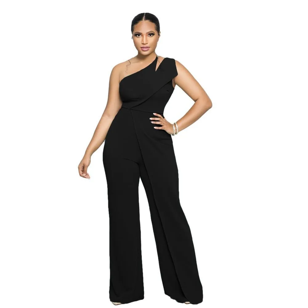 Asymmetric One-Shoulder High-Waist Jumpsuit for Glam