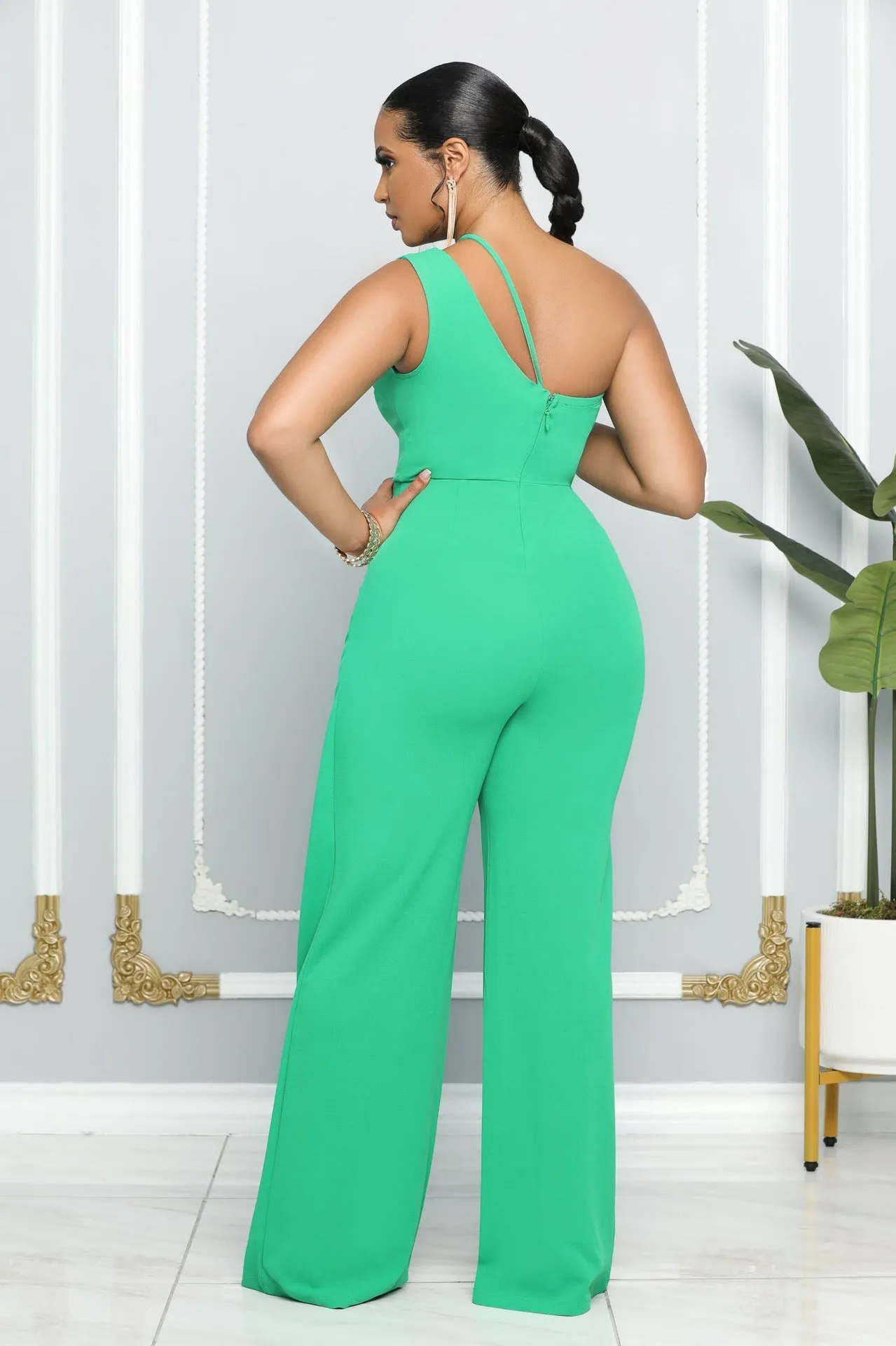 Asymmetric One-Shoulder High-Waist Jumpsuit for Glam