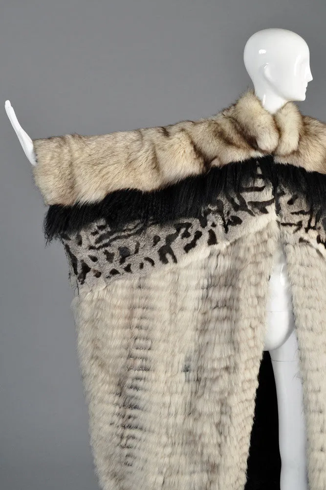 Avant Garde Woven Fox Fur   Mongolian Lamb Coat