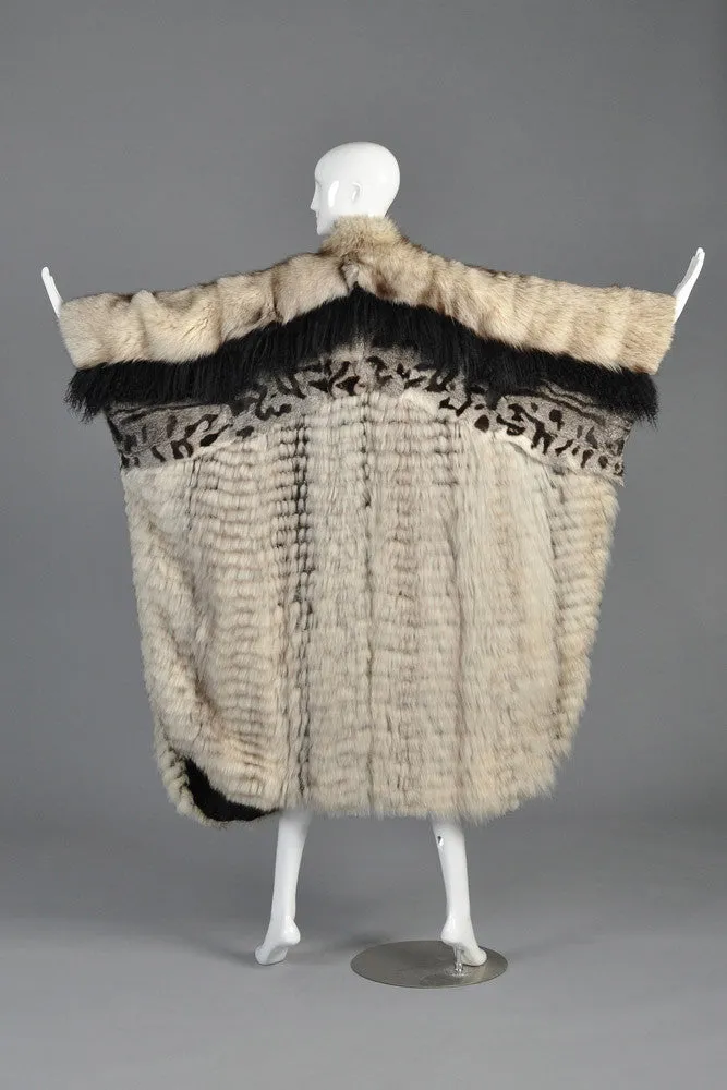 Avant Garde Woven Fox Fur   Mongolian Lamb Coat