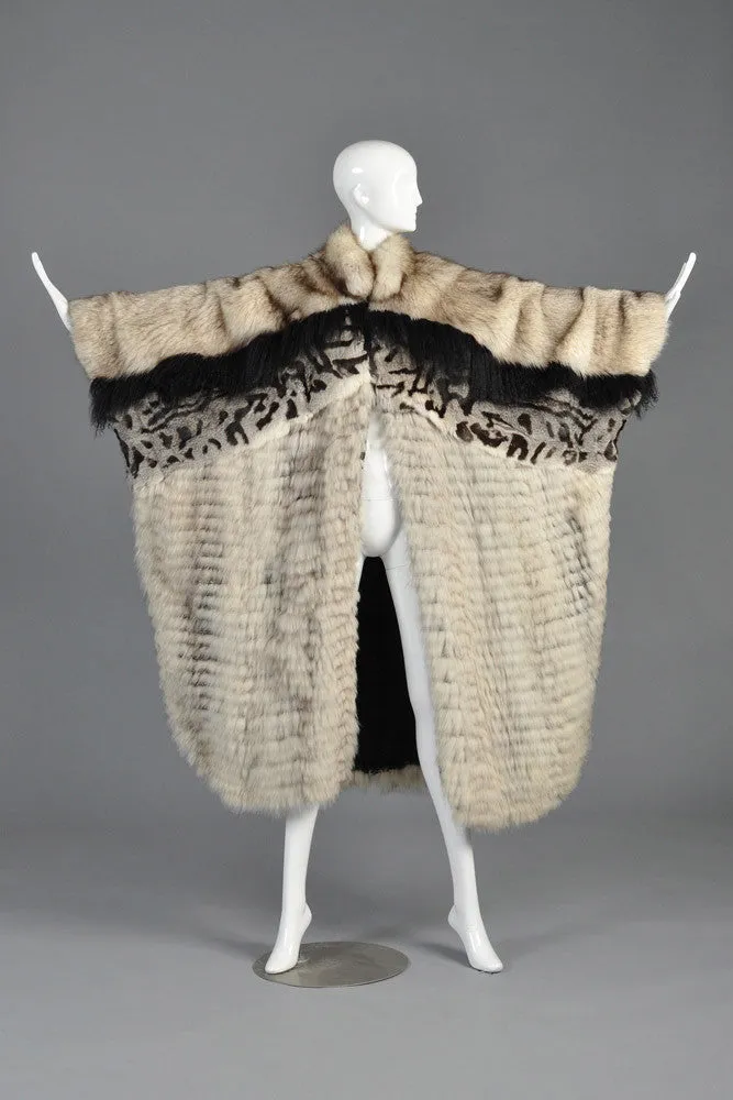 Avant Garde Woven Fox Fur   Mongolian Lamb Coat