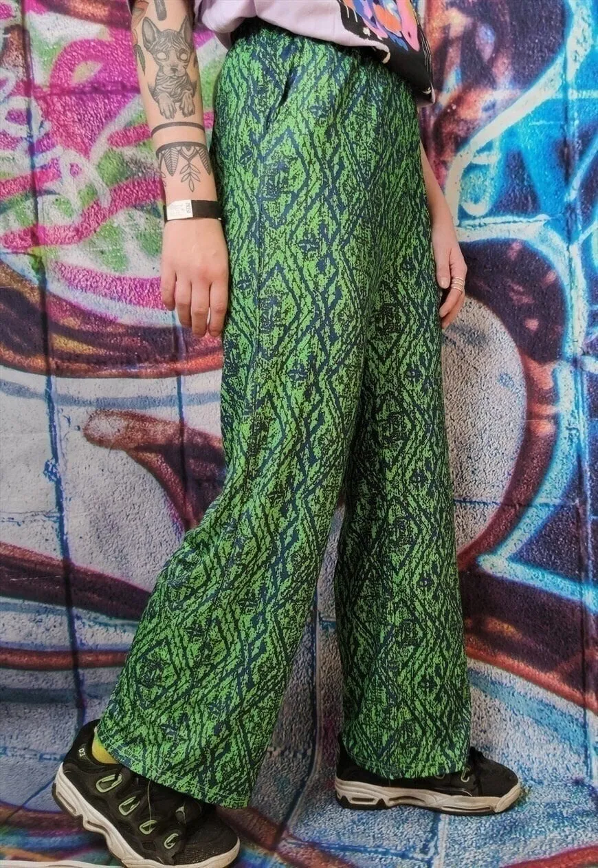 Aztec print joggers thin abstract raver overalls in green