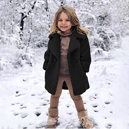 BHSJ Toddler Kids Duffle Overcoat Winter Keep Warm Coat Jacket Casual Lapel Windproof Thicken Outerwear for Boys Girls Turndown Collar Solid Pullover Top Pocket Cozy Fashion Sunflower Print Button