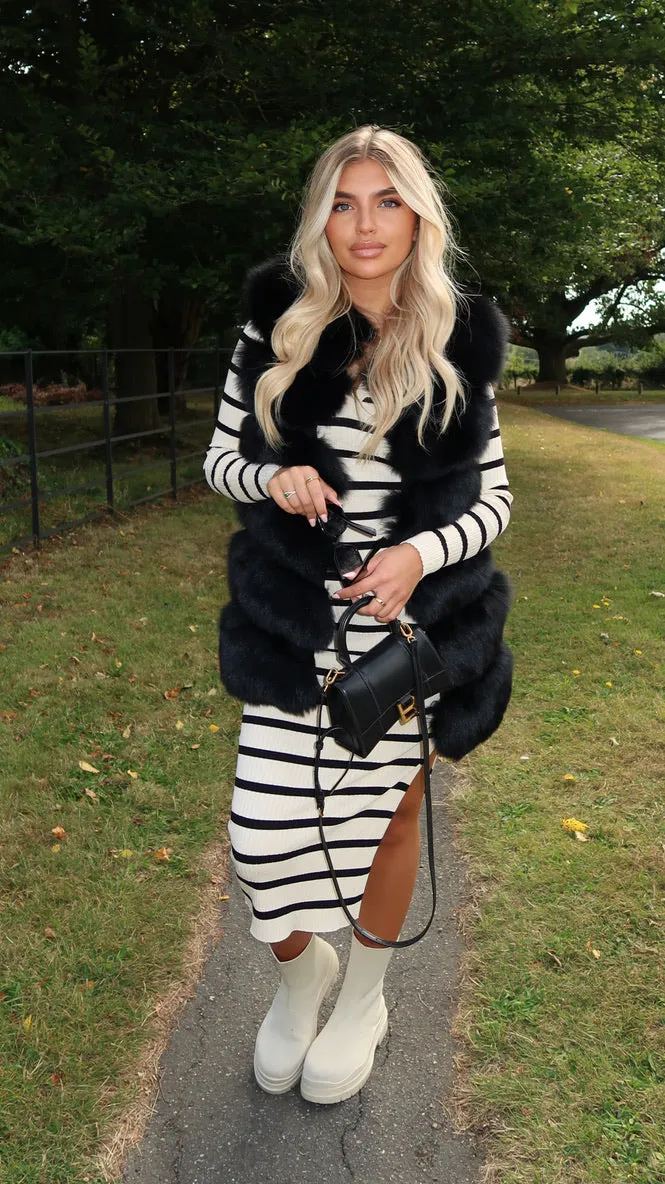 Black Luxury Fur 6 Row Gilet