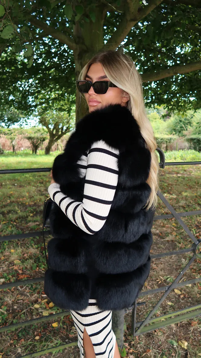 Black Luxury Fur 6 Row Gilet