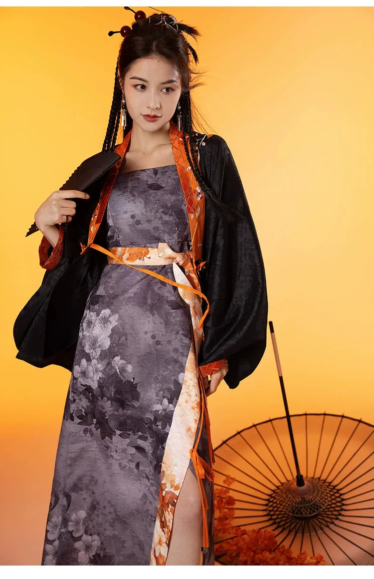 Black&Orange Modern Hanfu（Three Piece Set）