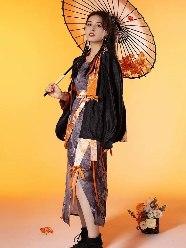 Black&Orange Modern Hanfu（Three Piece Set）