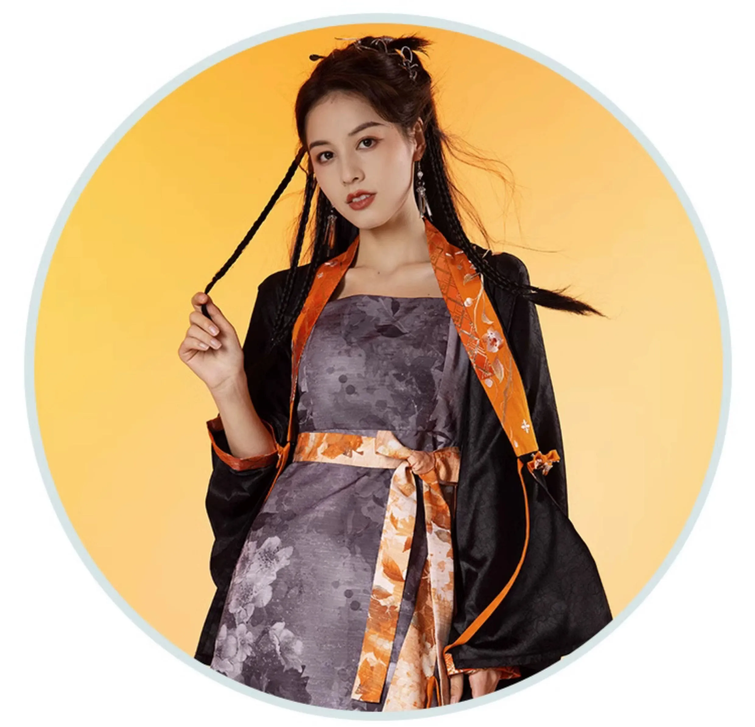 Black&Orange Modern Hanfu（Three Piece Set）