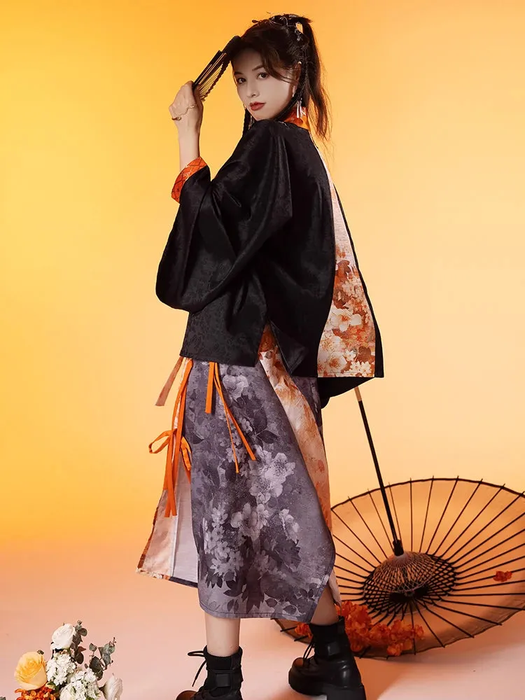 Black&Orange Modern Hanfu（Three Piece Set）
