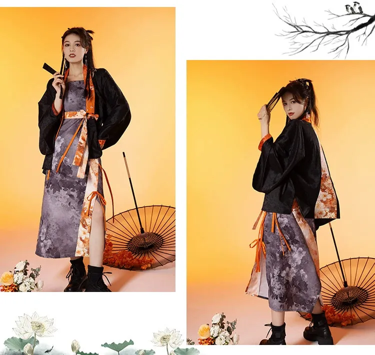 Black&Orange Modern Hanfu（Three Piece Set）