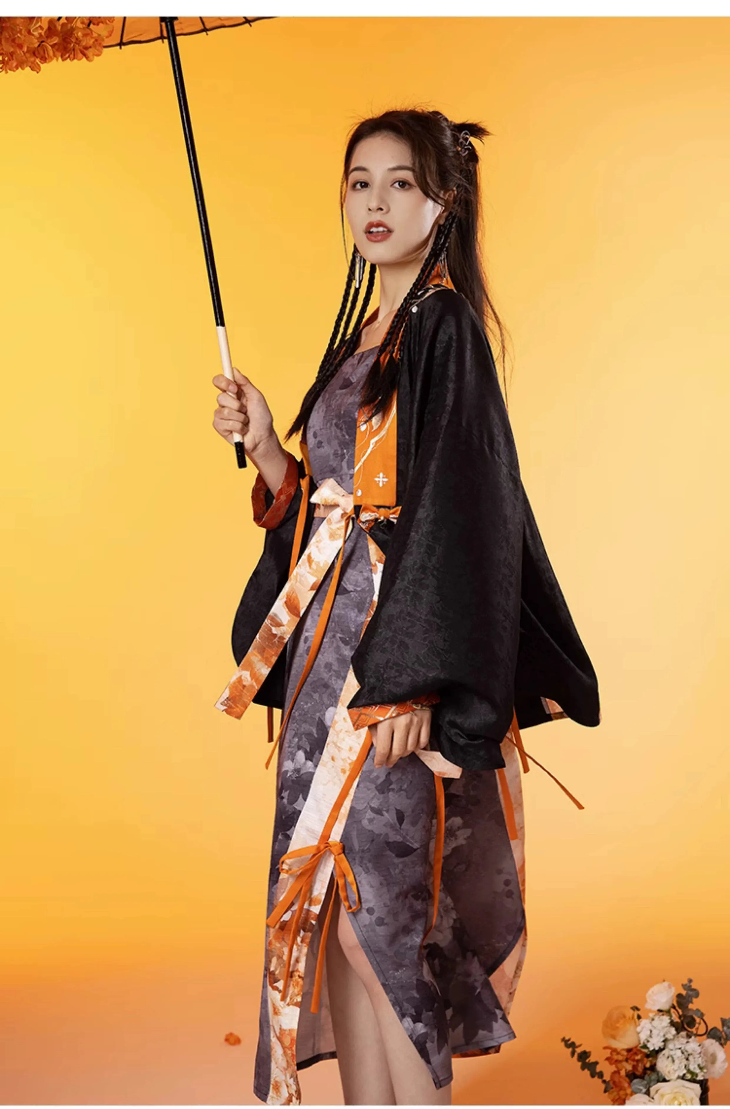 Black&Orange Modern Hanfu（Three Piece Set）