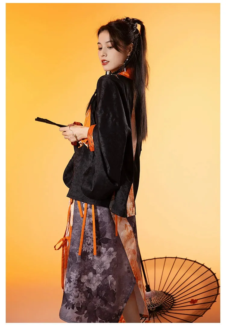 Black&Orange Modern Hanfu（Three Piece Set）