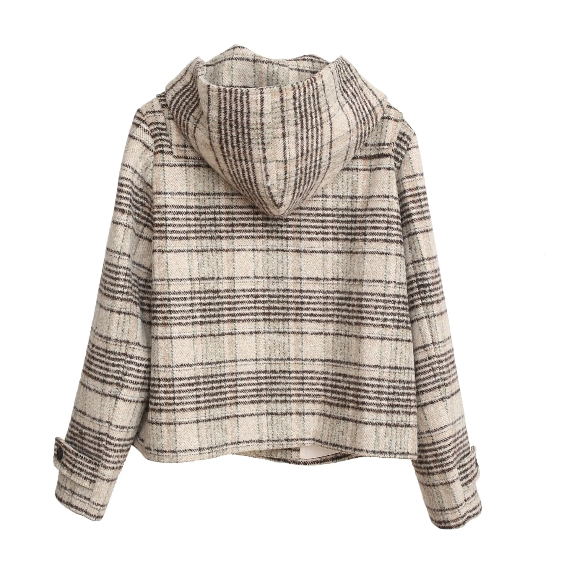 Check hoodie half duffle coat