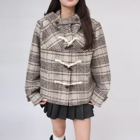 Check hoodie half duffle coat