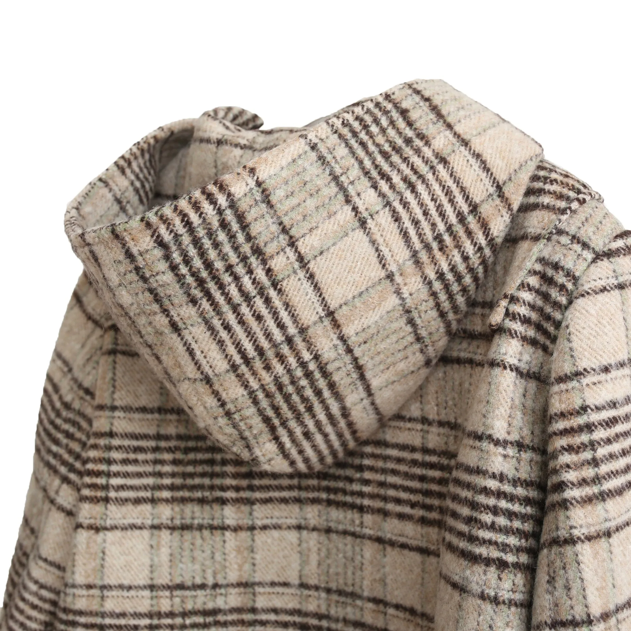 Check hoodie half duffle coat