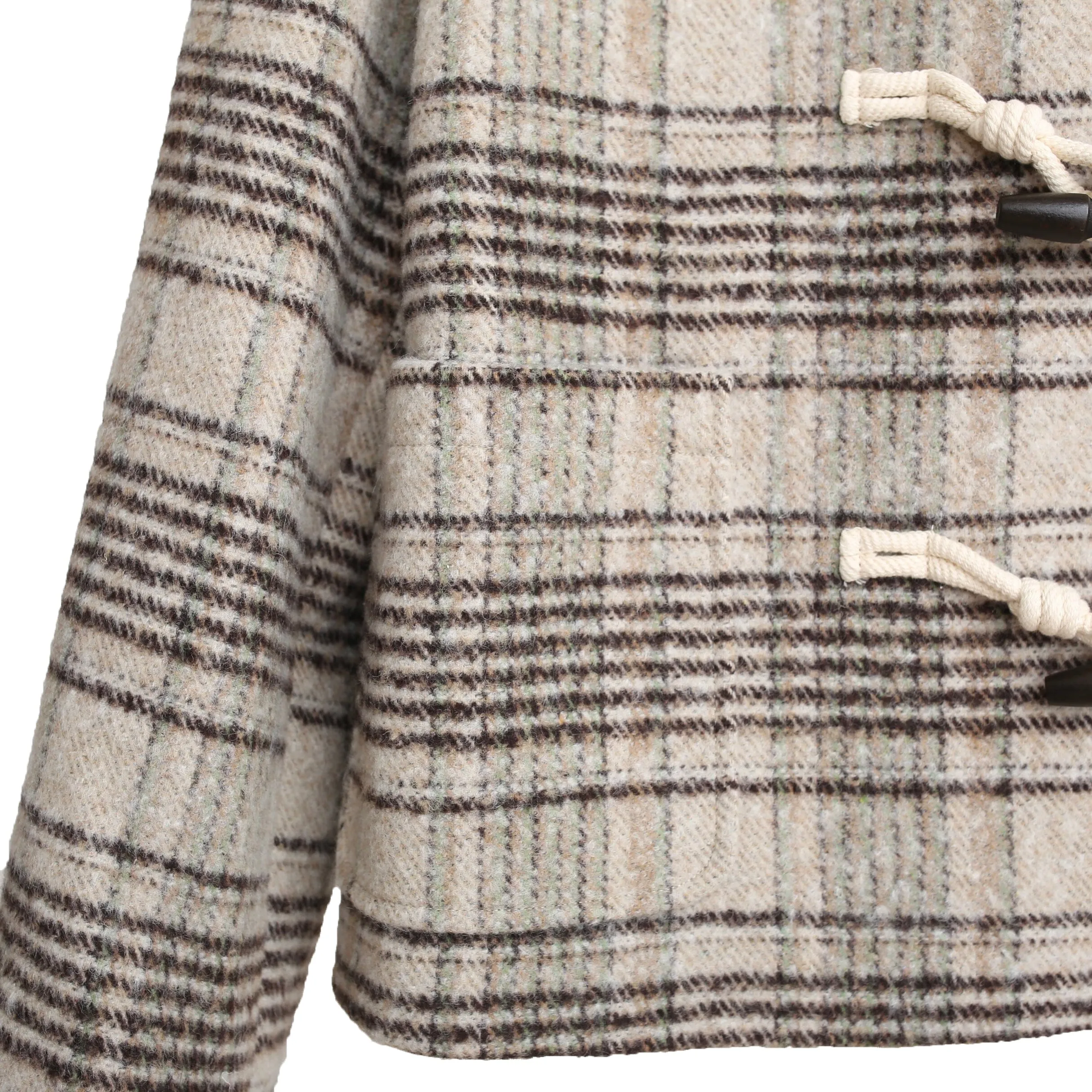 Check hoodie half duffle coat