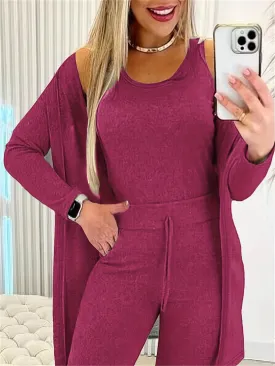 Crewneck Tank Top & Sweatsuit Pants with Long Sleeve Open Front Coat