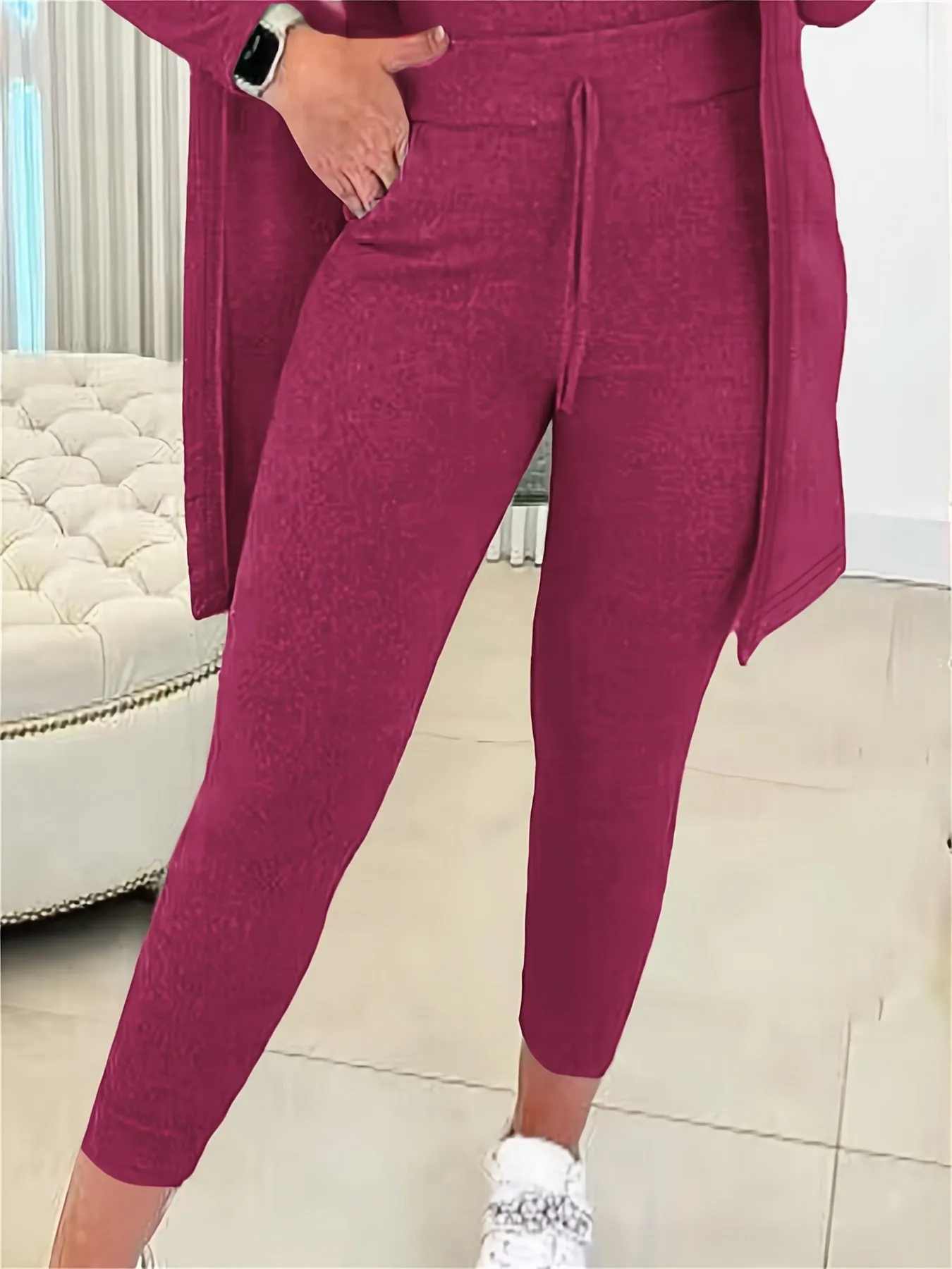 Crewneck Tank Top & Sweatsuit Pants with Long Sleeve Open Front Coat