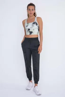 Dark Olive Green Ruched Front Active Joggers