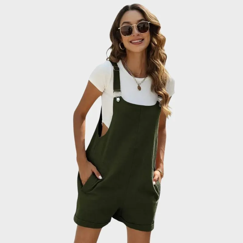 DASHA - Ärmlös jumpsuit i bomull-linne för kvinnor