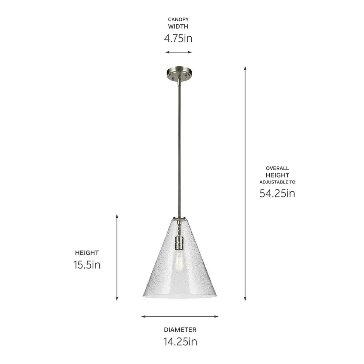 Everly 16" 1-Light Cone Pendant Light with Clear Seeded Glass, Brushed Nickel Finish