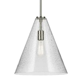 Everly 16" 1-Light Cone Pendant Light with Clear Seeded Glass, Brushed Nickel Finish