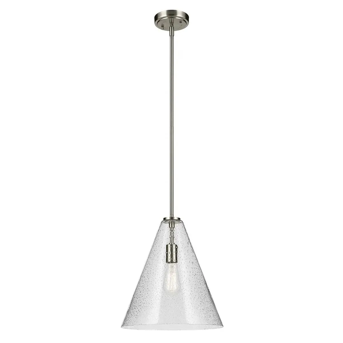 Everly 16" 1-Light Cone Pendant Light with Clear Seeded Glass, Brushed Nickel Finish