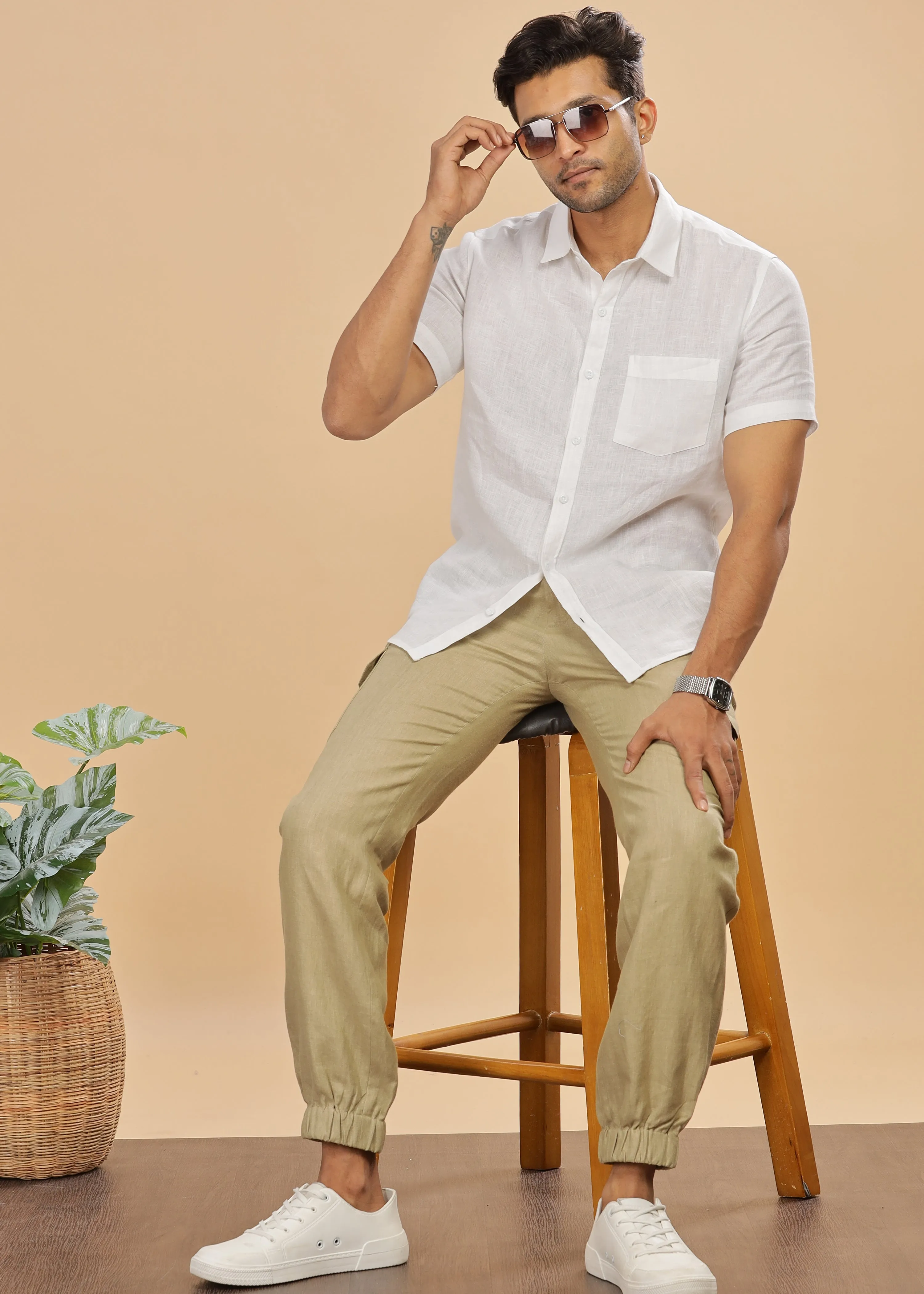 Finn - Linen Joggers - Sage Green