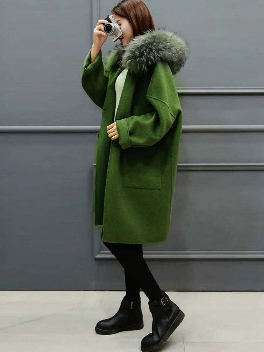 Green Long Coat Winter Faux Fur