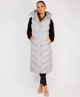 Grey Longline Chevron Padded Gilet Bodywarmer
