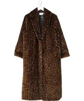 JANE & TASH Brown Faux Leopard Long Coat UK M