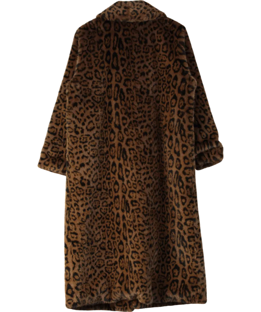 JANE & TASH Brown Faux Leopard Long Coat UK M