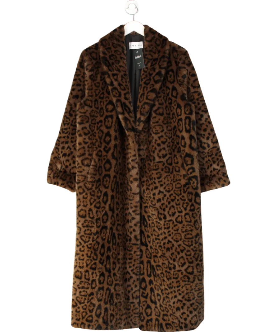 JANE & TASH Brown Faux Leopard Long Coat UK M