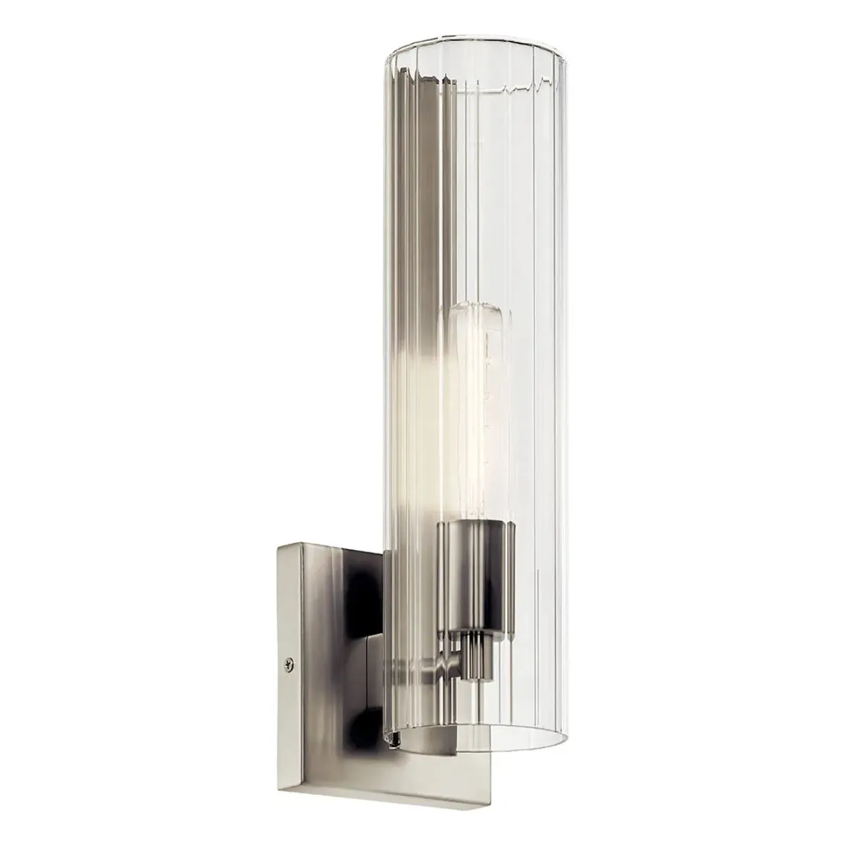 Jesma 14" 1-Light Wall Sconce With Clear Fluted Glass, Brushed Nickel Finish