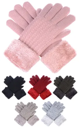 JG715 Ladies Cable Knitted Gloves w/ Faux Fur Lined 12prs Pack (JSP)