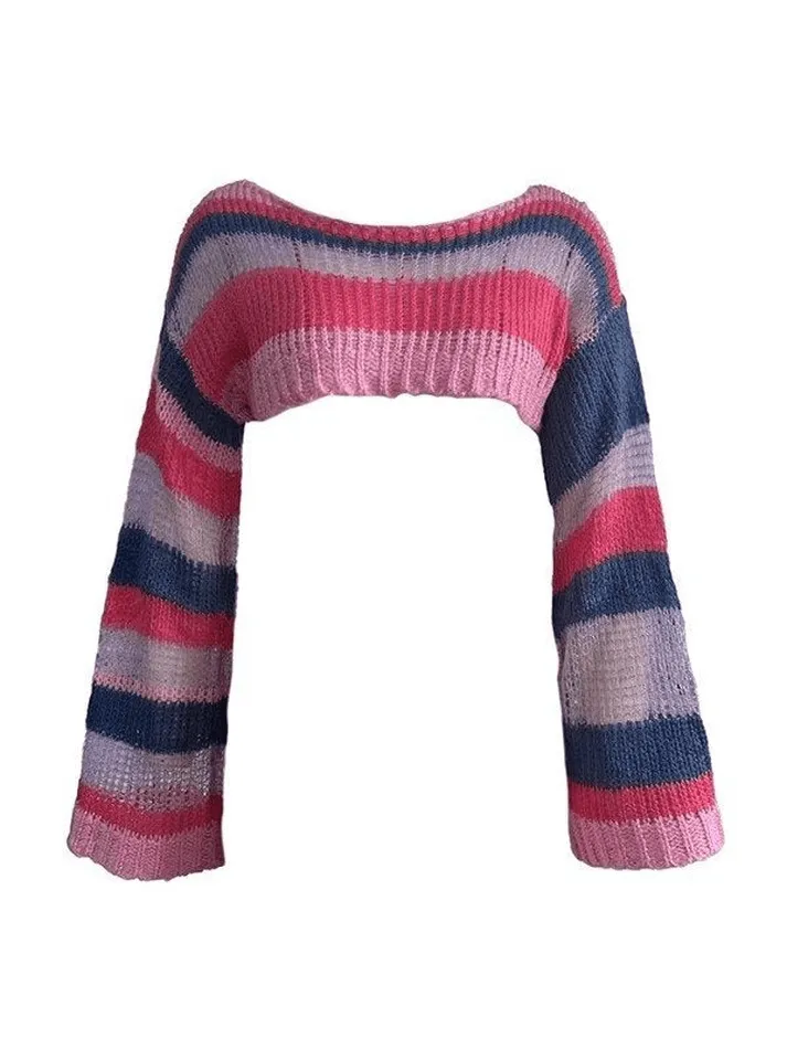 Joskaa Striped Long Sleeve Bolero Sweater Top