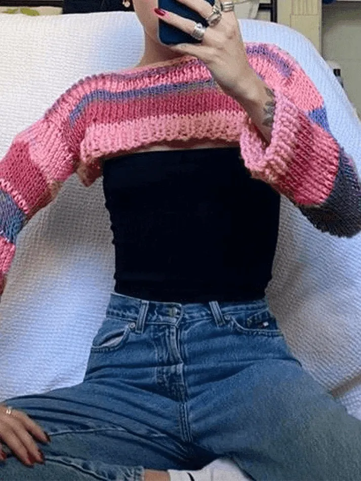 Joskaa Striped Long Sleeve Bolero Sweater Top