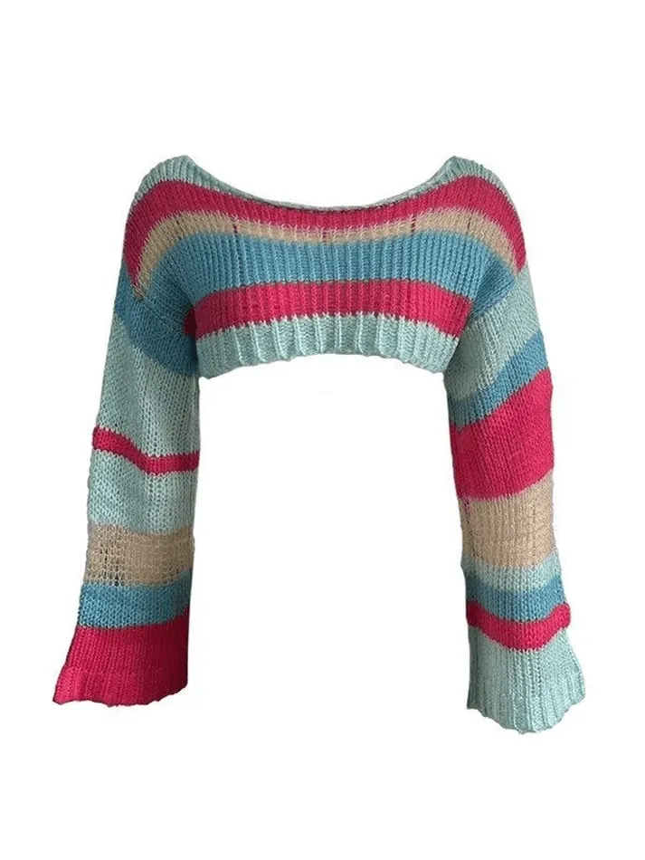 Joskaa Striped Long Sleeve Bolero Sweater Top