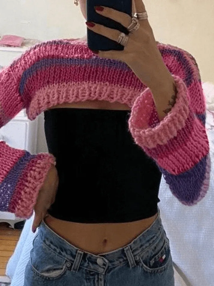 Joskaa Striped Long Sleeve Bolero Sweater Top